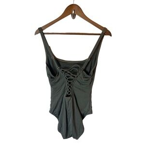 Michael Kors One Piece Swimsuit Olive Green Full Bottom Criss Cross Back